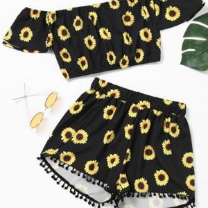 Sunflower crop top and pompom short set